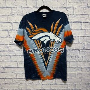 Denver Broncos Vintage Tie Dye Shirt M Majestic Liquid Blue NFL Football Y2K